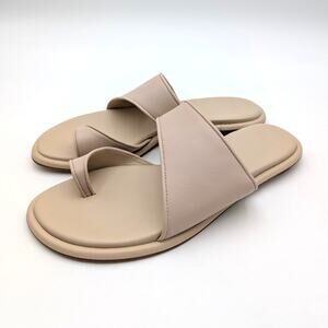 Vince Lukas Slide Thong Sandals Women's Birch Sand Beige Leather Sz US7.5M EU38